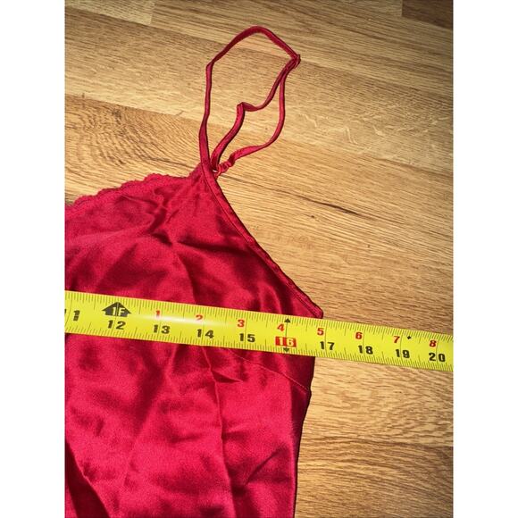 Vintage Y2K Victorias Secret 100% Silk Red Mini Slip Dress Lace Chiffon M - Picture 6 of 9